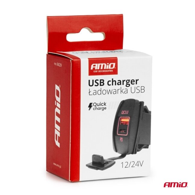 Įmontuojamas USB, USB - C kroviklis 12/24V 4