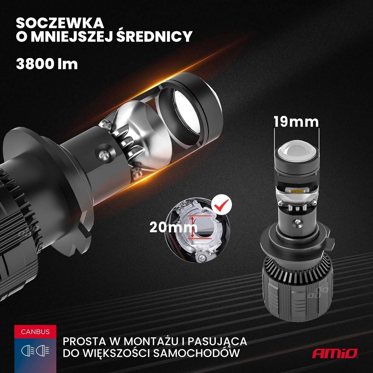 LED lemputės su lęšiu H7 CANBUS 12/24V 60W 2