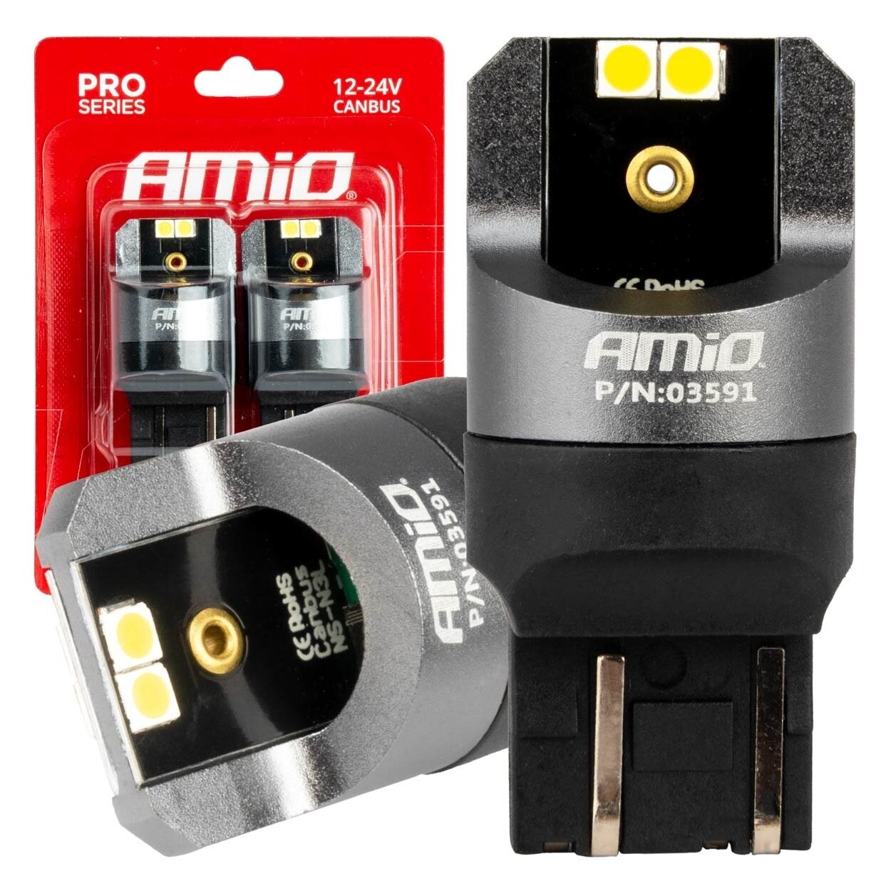 LED lemputės W21/5W Baltos PRO Series CANBUS 12/24V 2vnt LED lemputės W21/5W Baltos PRO Series CANBUS 12/24V 2vnt