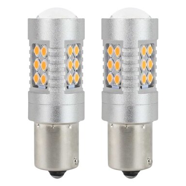LED lemputės PY21W geltonos CANBUS 12/24V 2vnt