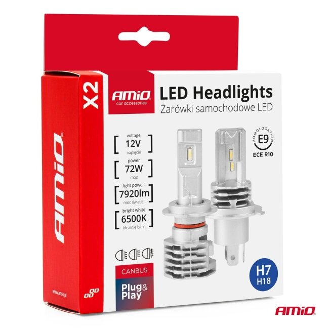 LED lemputes H7 X2 CANBUS Plug&Play 12V 72W 3
