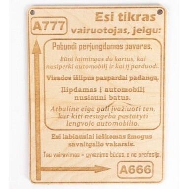 Medinė lentelė "Esi tikras vairuotojas, jeigu"